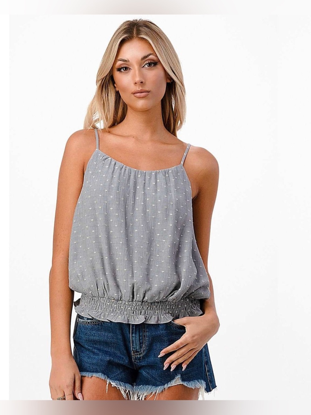 NWT Dance & Marvel Women’s Slate Smocked Hem Spaghetti Strap Tank Top Sz S
